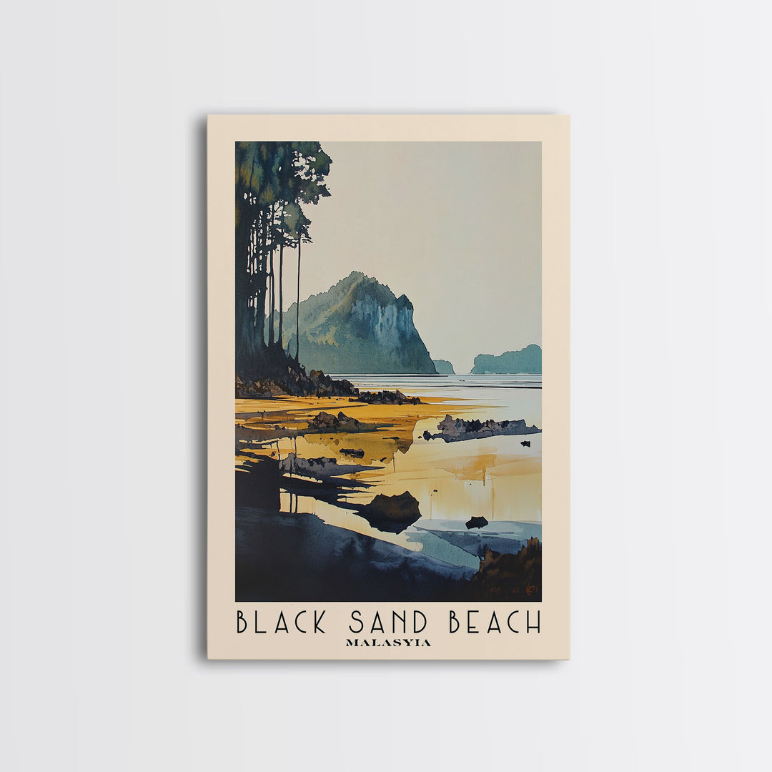 Black Sand Beach, Malasyia Watercolor Print, Vacation Gift, Malasyia Wall Art, Beach Painting, Beach Decor, Beach Or Lakehouse Art