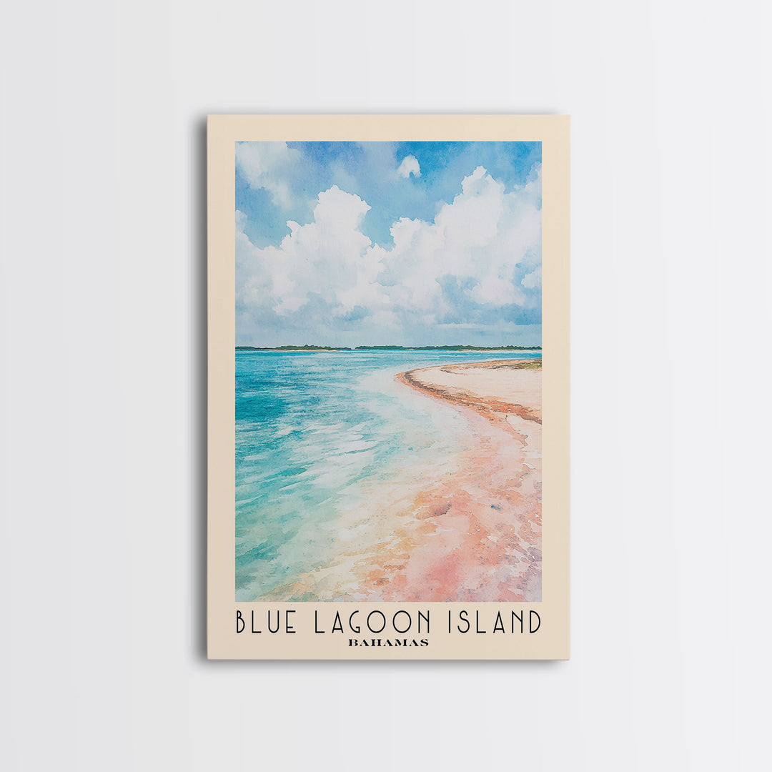 Blue Lagoon Island, Bahamas Watercolor Print, Vacation Gift, Bahamas Wall Art, Beach Painting, Beach Decor, Large Wall Art, Wood Frame Art