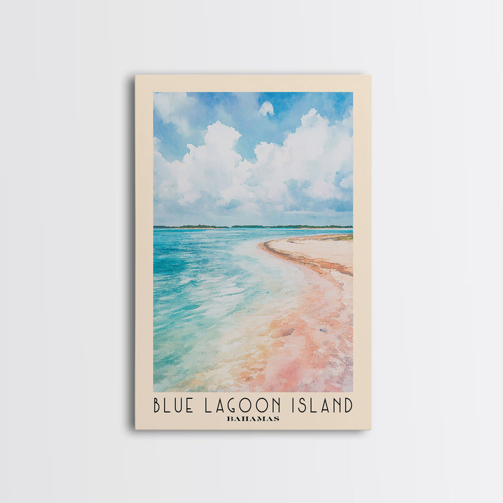 Blue Lagoon Island, Bahamas Watercolor Print, Vacation Gift, Bahamas Wall Art, Beach Painting, Beach Decor, Large Wall Art, Wood Frame Art