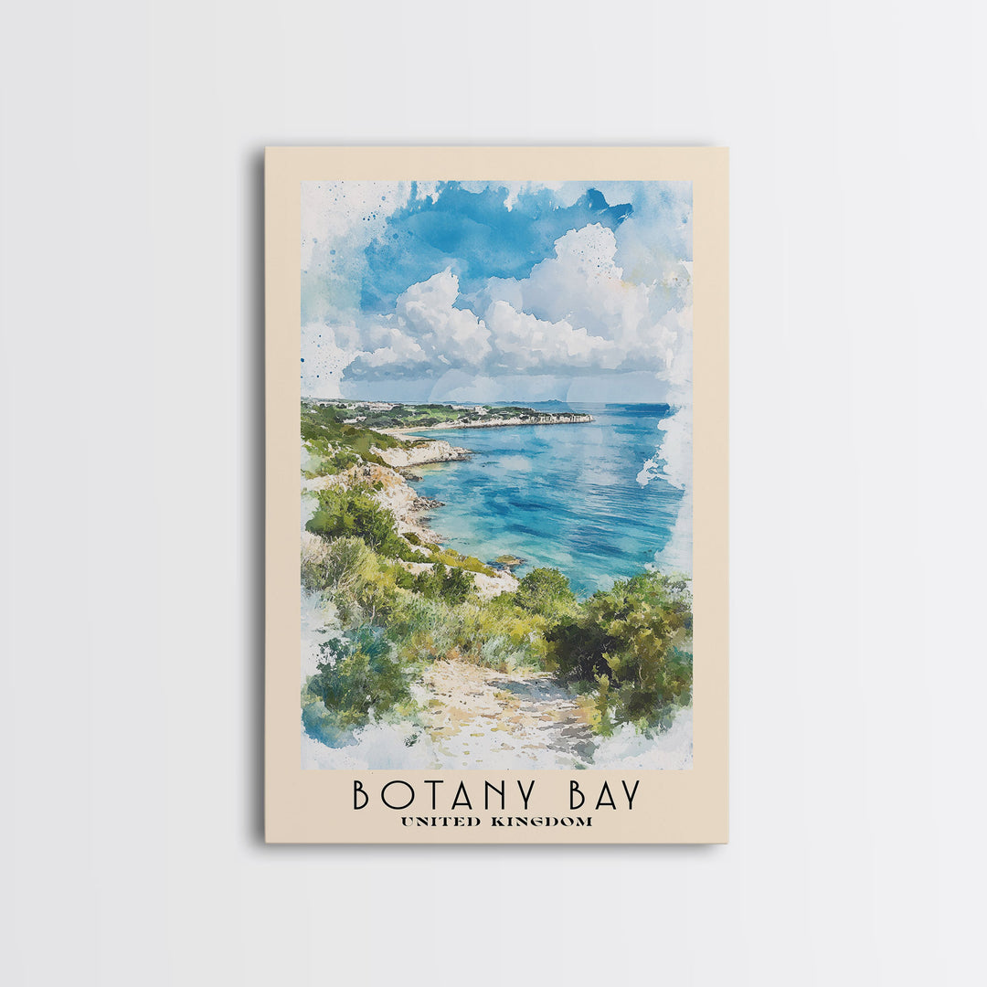 Botany Bay, United Kingdom Watercolor Print, Vacation Gift, United Kingdom Wall Art, Beach Painting, Beach Decor, Large Wall Art, Wood Frame Art