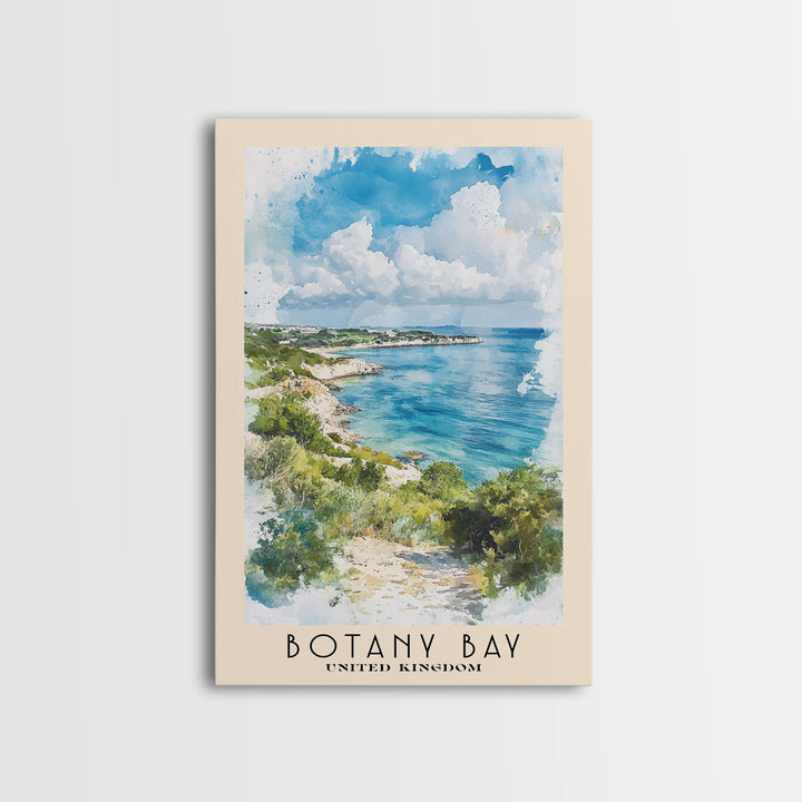 Botany Bay, United Kingdom Watercolor Print, Vacation Gift, United Kingdom Wall Art, Beach Painting, Beach Decor, Large Wall Art, Wood Frame Art