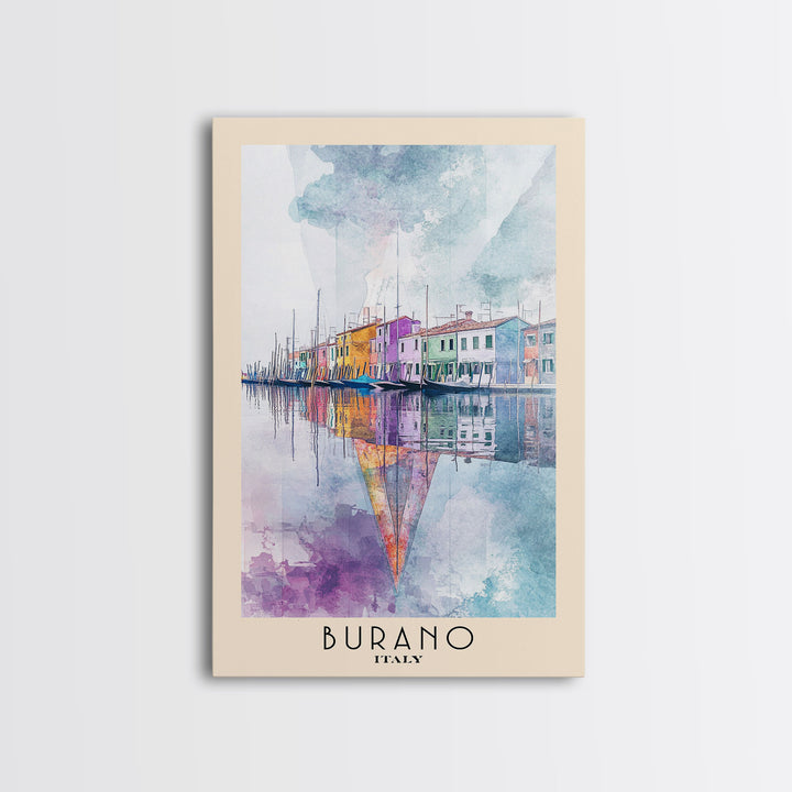 Burano, Italy Watercolor Print, Vacation Gift, Italy Wall Art, Beach Painting, Beach Decor, Large Wall Art, Wood Frame Art