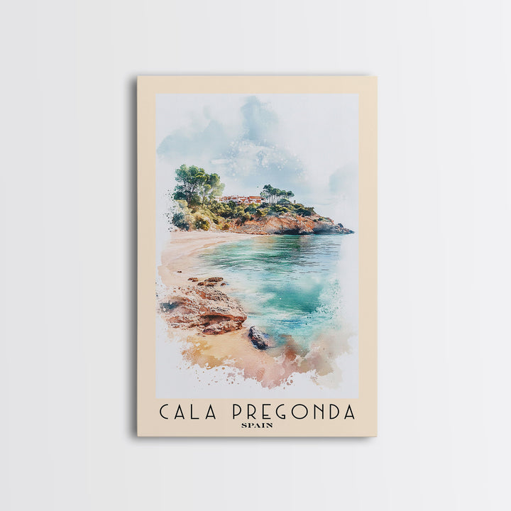 Cala Pregonda, Spain Watercolor Print, Vacation Gift, Spain Wall Art, Beach Painting, Beach Decor, Large Wall Art, Wood Frame Art