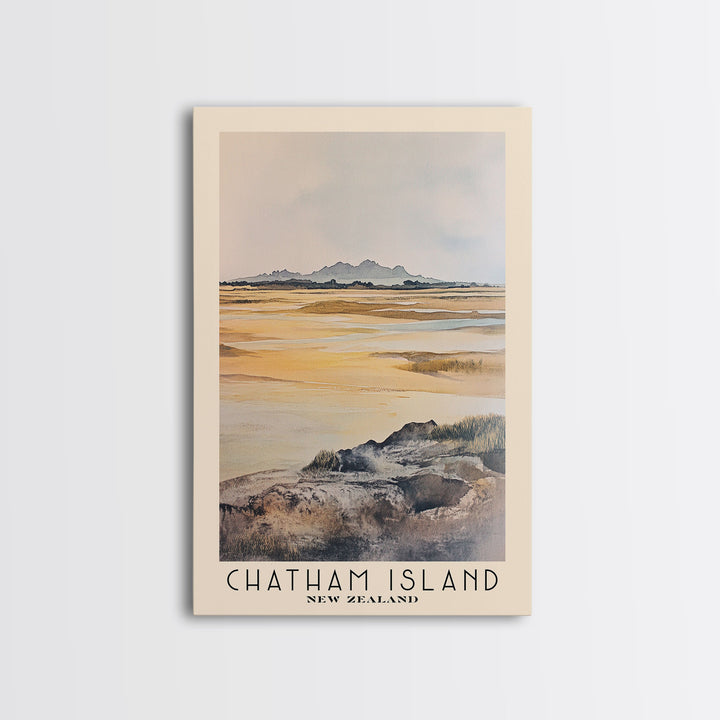 Chatham Island, New Zealand Watercolor Print, Vacation Gift, New Zealand Wall Art, Beach Painting, Beach Decor, Large Wall Art, Wood Frame Art