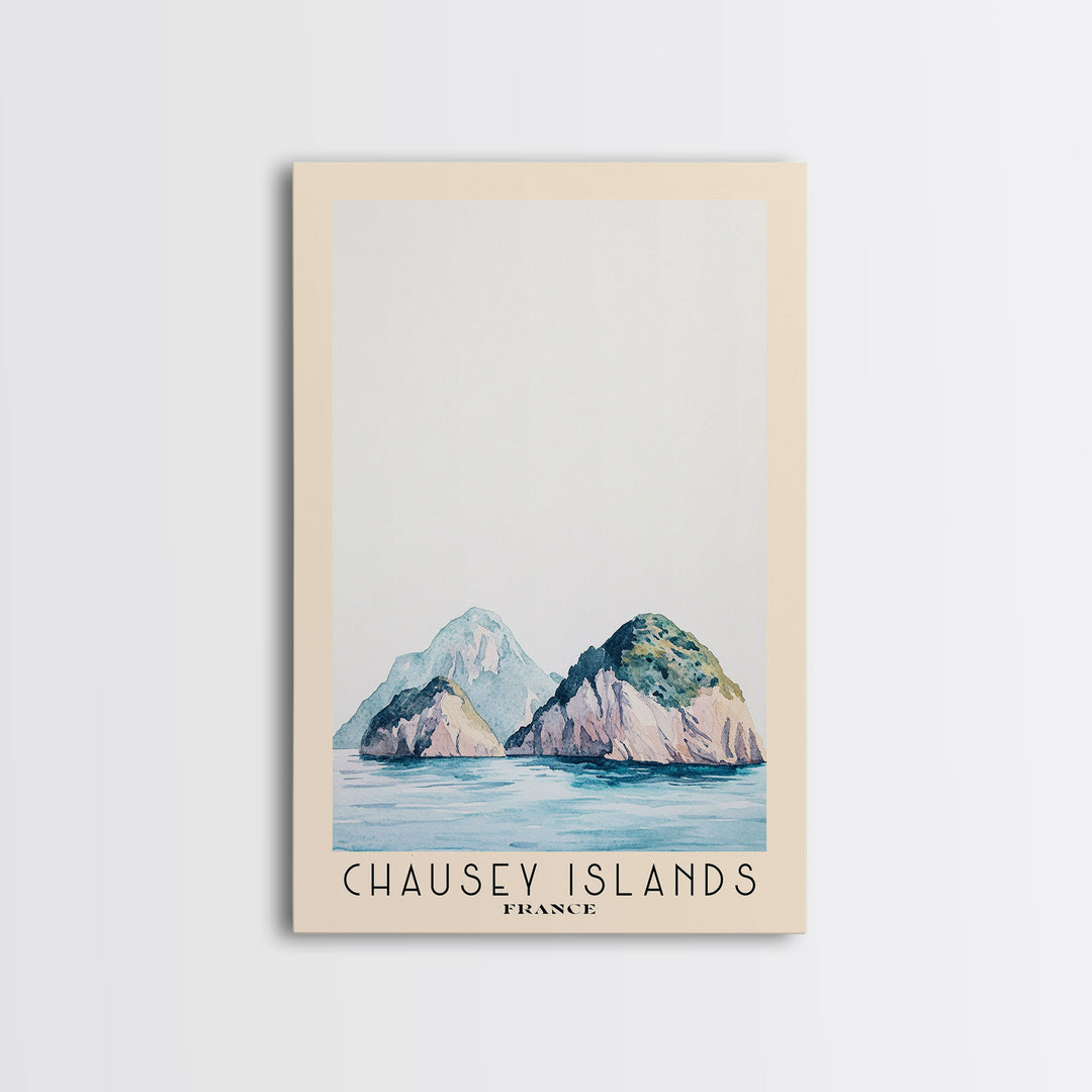 Chausey Islands, France Watercolor Beach Print, Vacation Gift, France Wall Art, Framed Canvas Print, Framed Beach Painting