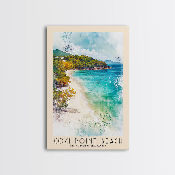 Coki Point Beach, US Virgin islands Watercolor Print, Vacation Gift, US Virgin islands Wall Art, Vacation Wall Art, Vacatation Memories, Beach Decor, Beach Or Lakehouse Art
