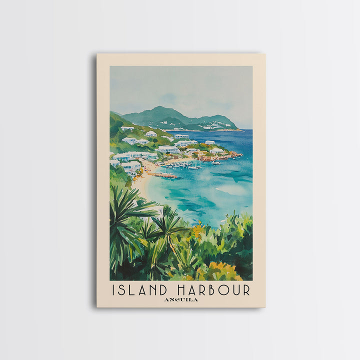Island Harbour, Anguila Watercolor Print, Vacation Gift, Anguila Wall Art, Beach Painting, Beach Decor, Large Wall Art, Wood Frame Art