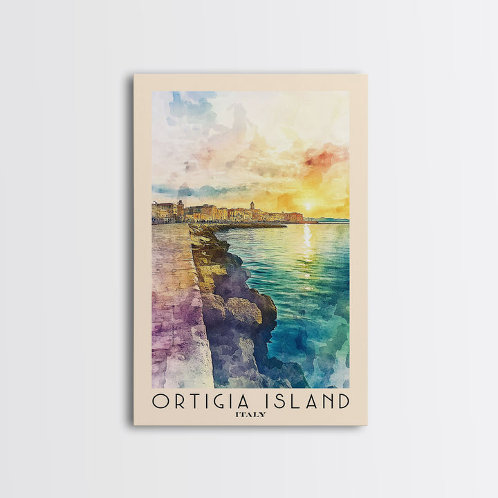 Ortigia Island, Italy Watercolor Print, Vacation Gift, Italy Wall Art, Beach Painting, Beach Decor, Large Wall Art, Wood Frame Art