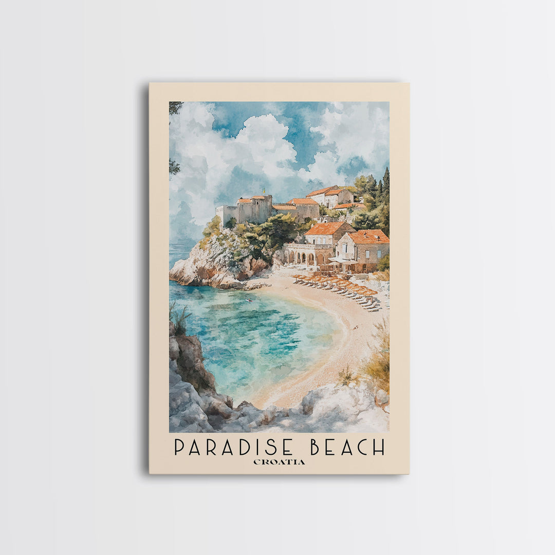 Paradise Beach, Croatia Watercolor Print, Vacation Gift, Croatia Wall Art, Vacation Wall Art, Vacatation Memories, Beach Decor, Beach Or Lakehouse Art