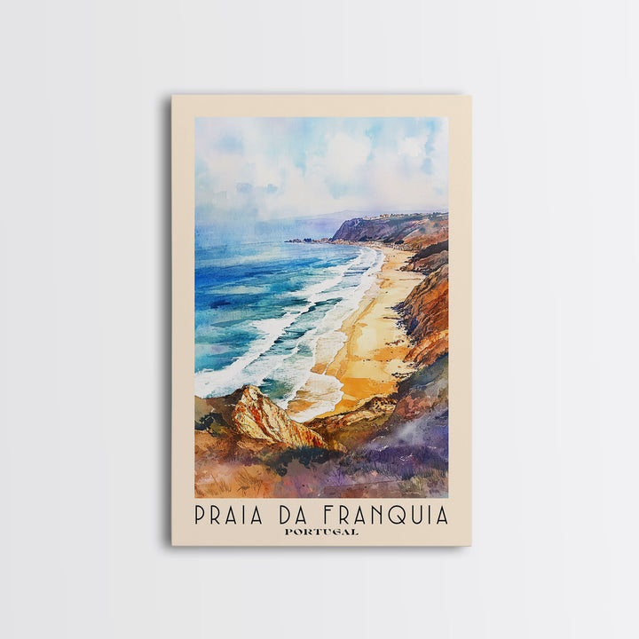 Praia da Franquia, Portugal Watercolor Print, Vacation Gift, Portugal Wall Art, Beach Painting, Beach Decor, Large Wall Art, Wood Frame Art