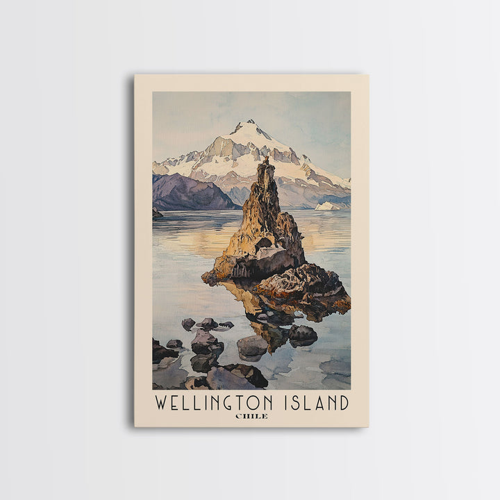 Wellington Island, Chile Watercolor Beach Print, Vacation Gift, Chile Wall Art, Framed Canvas Print, Framed Beach Painting
