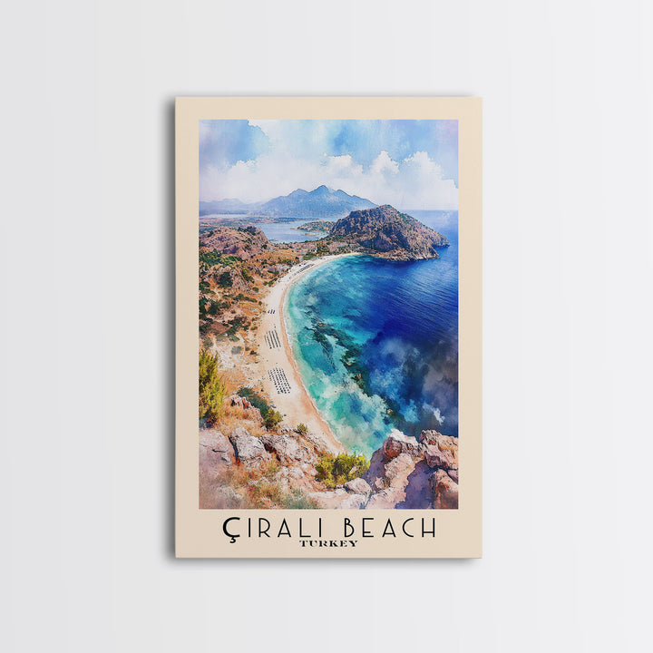 Çıralı Beach, Turkey Watercolor Print, Vacation Gift, Turkey Wall Art, Beach Painting, Beach Decor, Large Wall Art, Wood Frame Art