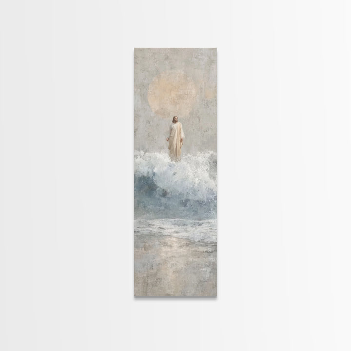 Serene Sea Path, Framed Canvas Print, Narrow Art, Jesus Painting, Christian Wall Art, Christian Art Canvas