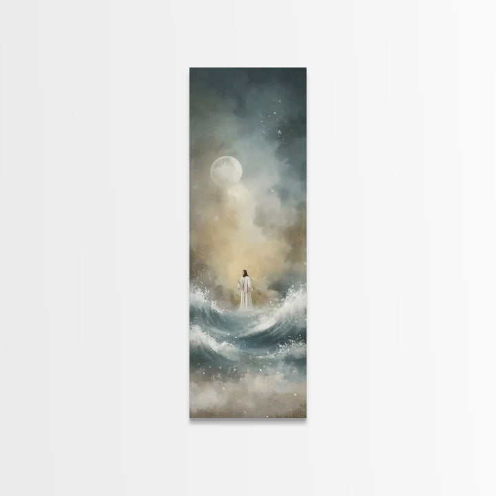 Sacred Night Path | Framed Canvas Print | Tall Narrow Wall Art | Christian Wall Art | Jesus Painting | Christian Art Canvas