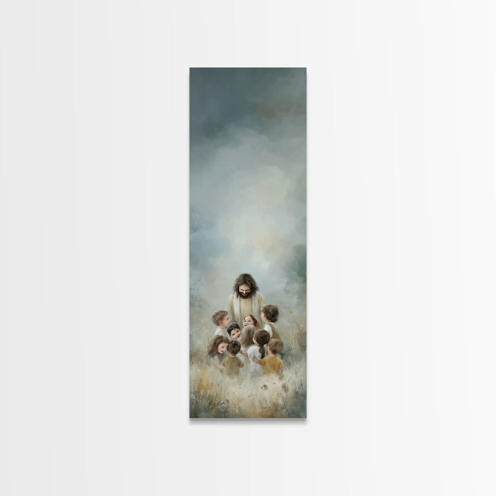 Morning Meadow Peace – Framed Canvas Print – Tall Narrow Wall Art – Christian Art Canvas – Christian Wall Art – Jesus Painting