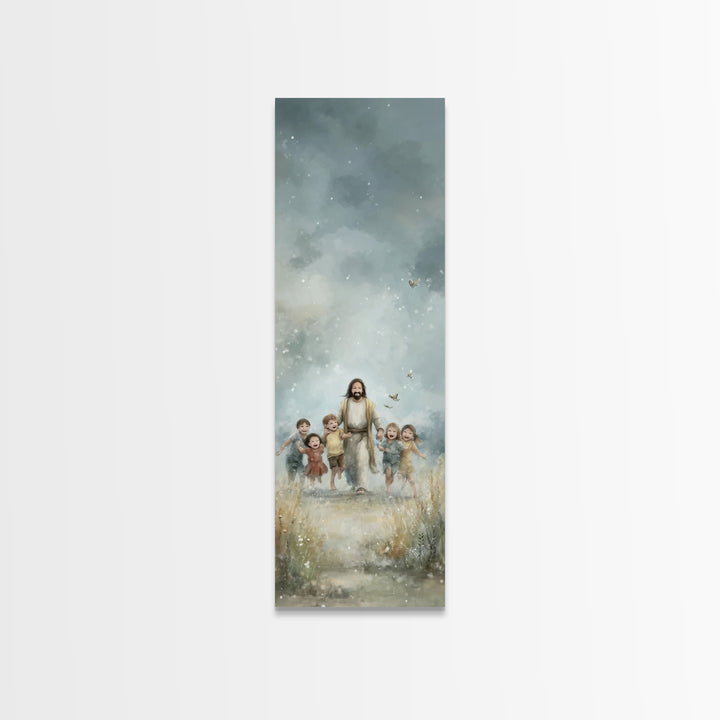 Meadow Of Joy – Framed Canvas Print – Tall Narrow Wall Art – Christian Wall Art – Jesus Painting – Christian Art Canvas – Christmas Art