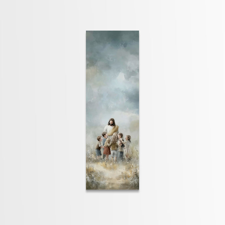 Circle Of Blessings, Framed Canvas Print, Narrow Art, Jesus Painting, Christian Wall Art, Christmas Art, Christian Art Canvas