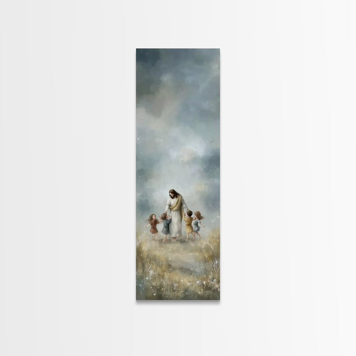 Heavenly Meadow Light | Framed Canvas Print | Tall Narrow Wall Art | Christian Art Canvas | Christmas Art | Jesus Painting | Christian Wall