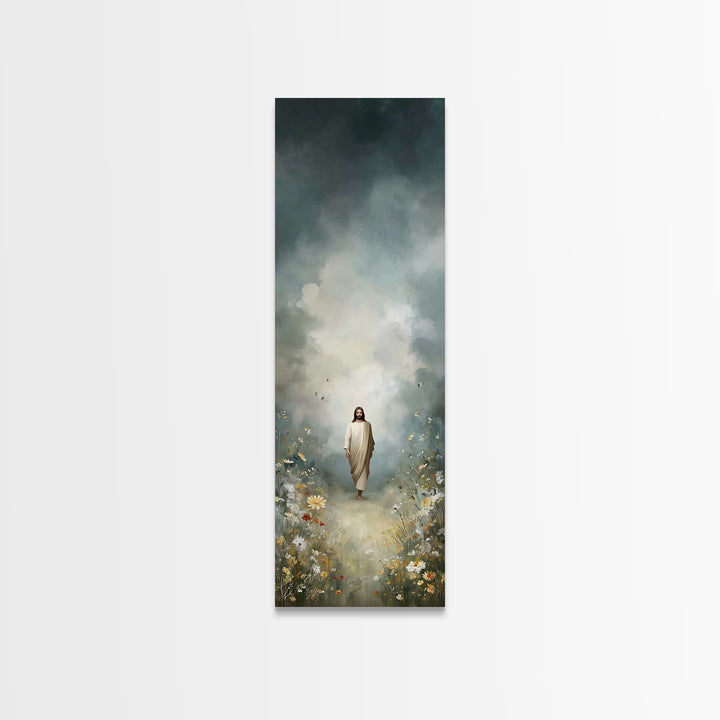 Grace In The Meadow | Framed Canvas Print | Tall Skinny Art Print | Christian Art Canvas | Jesus Painting | Christian Wall Art