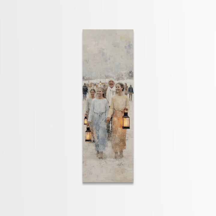 Village Of Light – Framed Canvas Print – Christmas Art Work – Christian Wall Art – Framed Christmas Art – Tall Skinny Art Print – Christian