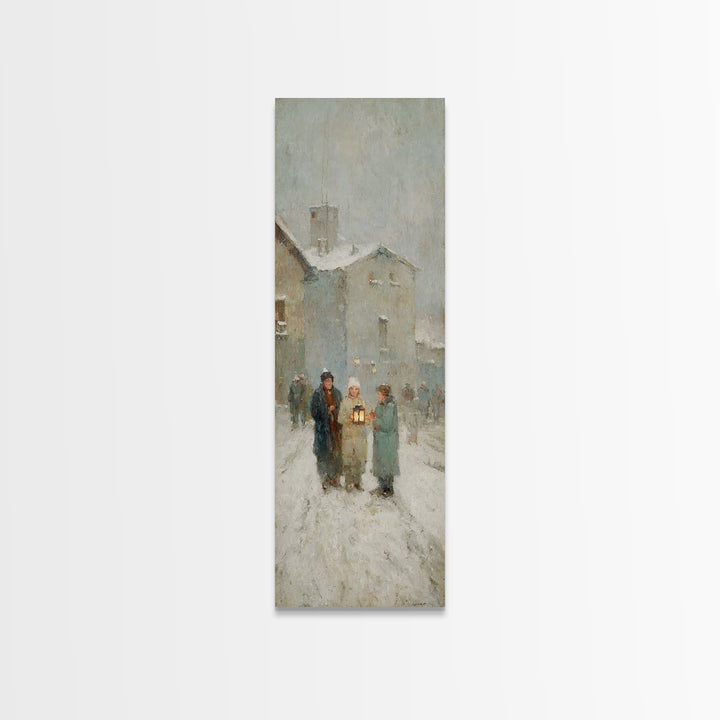 Evening Lantern Walk – Framed Canvas Print – Christian Art Canvas – Vintage Christmas Art – Christian Wall Art – Skinny Art – Christian Chr