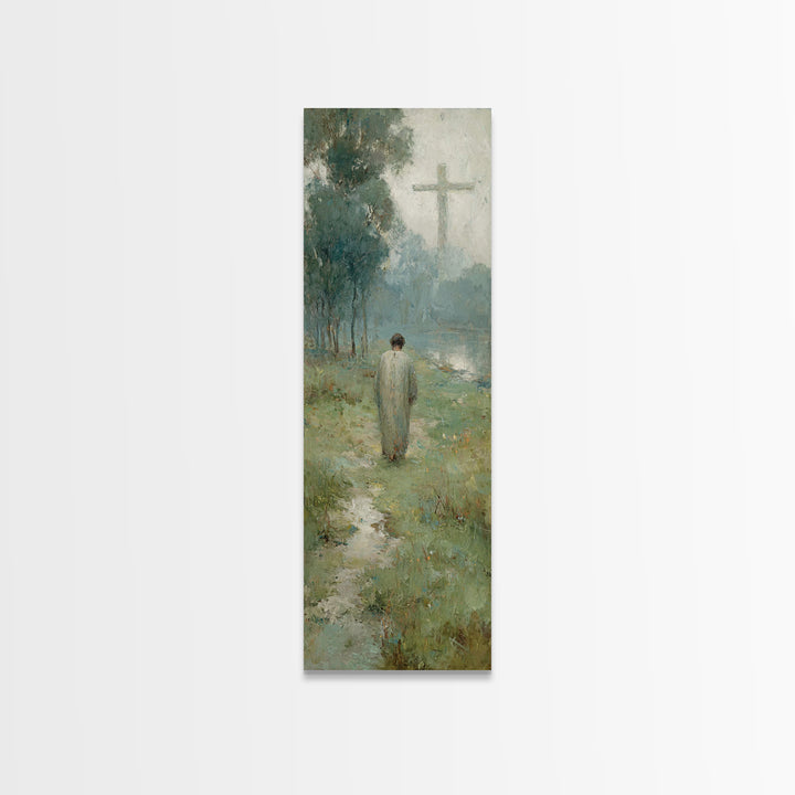 Silent Morning Path, Framed Canvas Print, Christian Art Canvas, Narrow Art, Christian Painting, Subtle Christian Art, Christmas Wall Art
