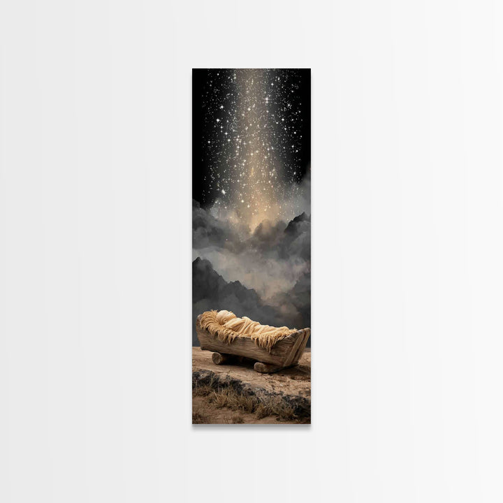 Holy Night Cradle – Framed Canvas Print – Christian Christmas Art – Tall Skinny Art Print – Christian Wall Art – Christmas Canvas Wall Art