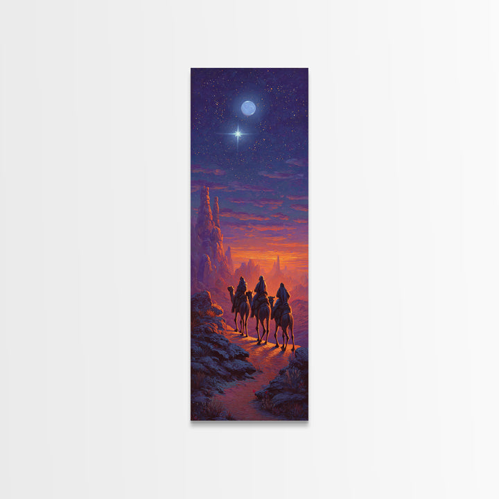 Sacred Night Trek – Framed Canvas Print – Christian Art Canvas – Narrow Art – Christian Christmas Art – Christian Painting – Modern Christi