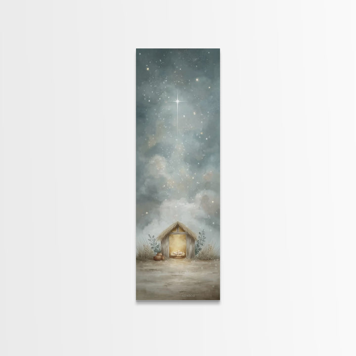 Holy Night Sky, Framed Canvas Print, Skinny Art, Christian Wall Art, Christmas Canvas Wall Art, Christian Art Print, Jesus Christmas Art