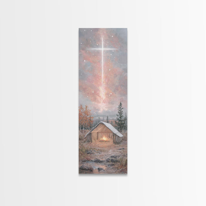 Radiant manger glow, Framed Canvas Print, Narrow Art, Christian Christmas Art, Christmas Art Prints, Christian Art Canvas, Christmas Wall A