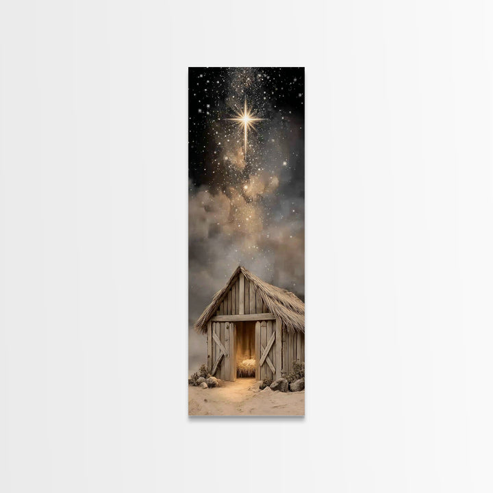 Divine Midnight Star | Framed Canvas Print | Tall Narrow Wall Art | Jesus Christmas Art | Christmas Art Framed | Christian Wall Art | Chris
