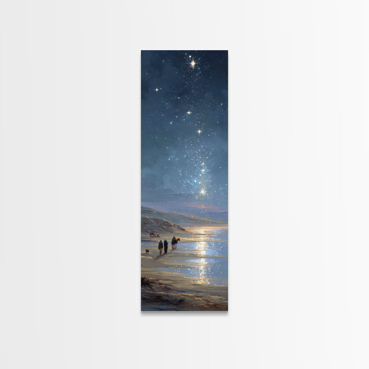 Guiding Shore Star, Framed Canvas Print, Christian Art Canvas, Christian Wall Art, Christmas Art, Tall Skinny Art Print, Christian Christma