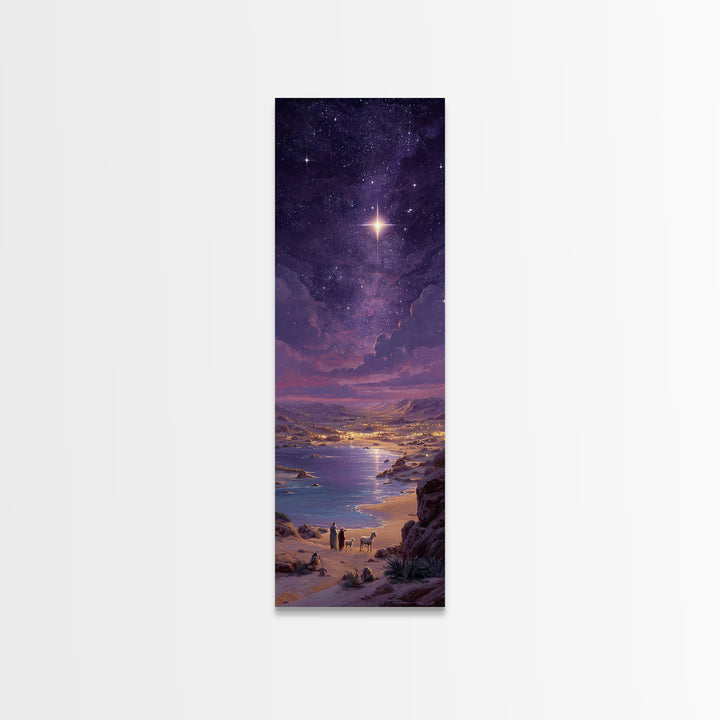 Bethlehem Night Glow – Framed Canvas Print – Christmas Art – Christian Art Canvas – Christian Wall Art – Tall Skinny Art Print – Christian