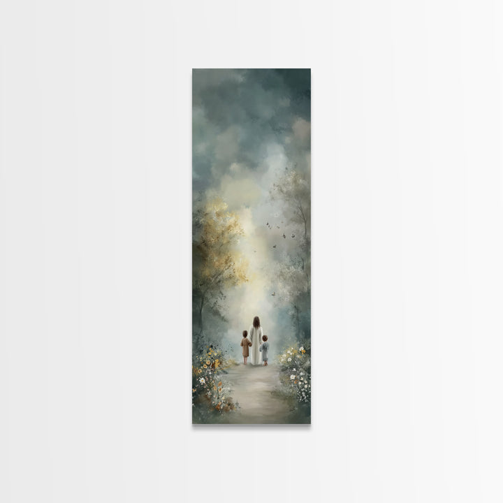 Heavenly Path Walk – Framed Canvas Print – Tall Narrow Wall Art – Christian Art Canvas – Jesus Painting – Christian Decor – Christian Wall