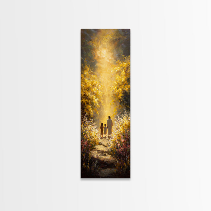 Golden Way Home – Framed Canvas Print – Narrow Art – Christian Christmas Art – Jesus Painting – Christian Wall Art – Christian Art Print