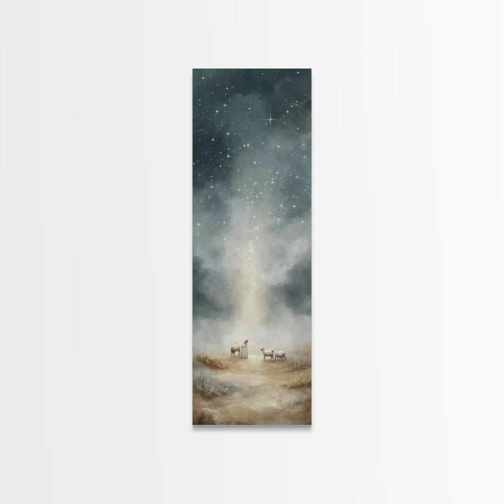 Shepherds Under Stars – Framed Canvas Print – Tall Narrow Wall Art – Christian Art Gift – Christian Wall Art – Christmas Art – Christian Ar