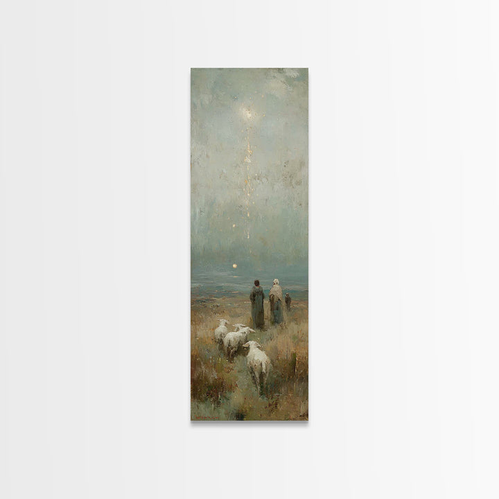 Shepherds At Dawn - Framed Canvas Print - Jesus Painting - Christian Art Canvas - Christian Christmas Art - Narrow Art - Christian Wall Art