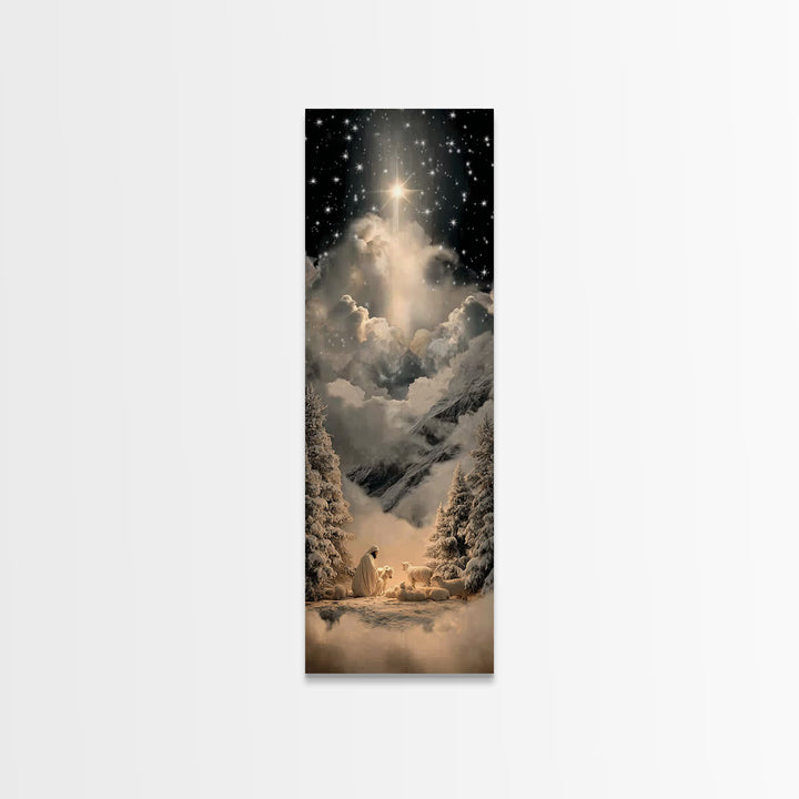 Silent Bethlehem - Framed Canvas Print - Christian Wall Art - Tall Skinny Art Print - Christian Art Canvas - Jesus Painting - Christian Chr