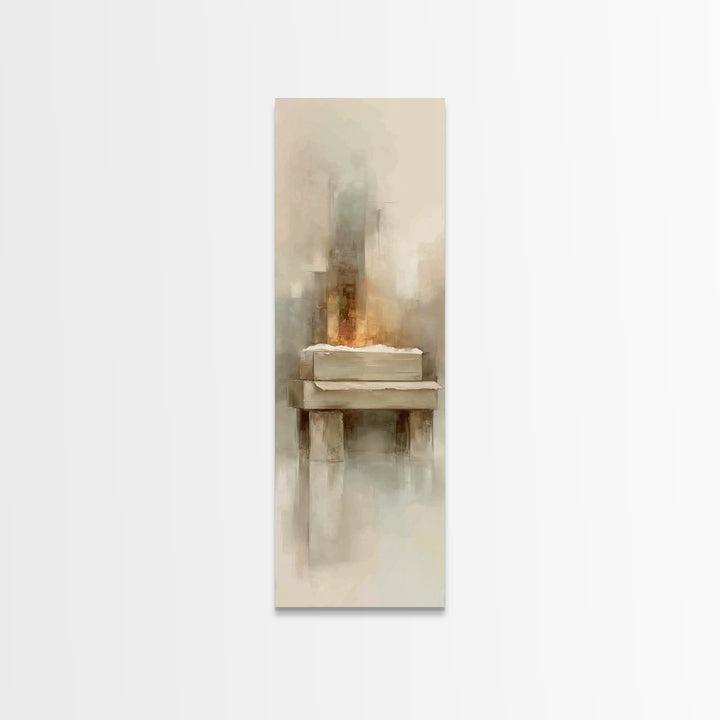 Winter Nativity Light - Framed Canvas Print - Christian Wall Art - Christian Christmas Art - Tall Narrow Wall Art - Christian Art Canvas -