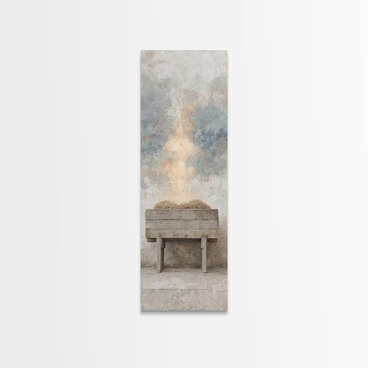 Holy Manger Light – Framed Canvas Print – Christian Wall Art – Christian Art Canvas – Narrow Art – Christian Christmas Art – Jesus Painting