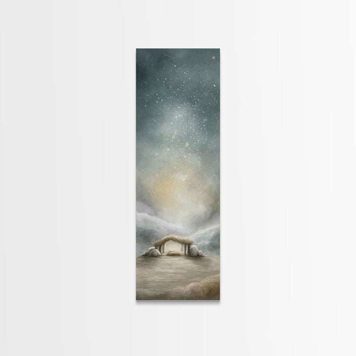 Winter Stable Hope – Framed Canvas Print – Christian Wall Art – Tall Narrow Wall Art – Christian Art Canvas – Jesus Painting – Christian Ch