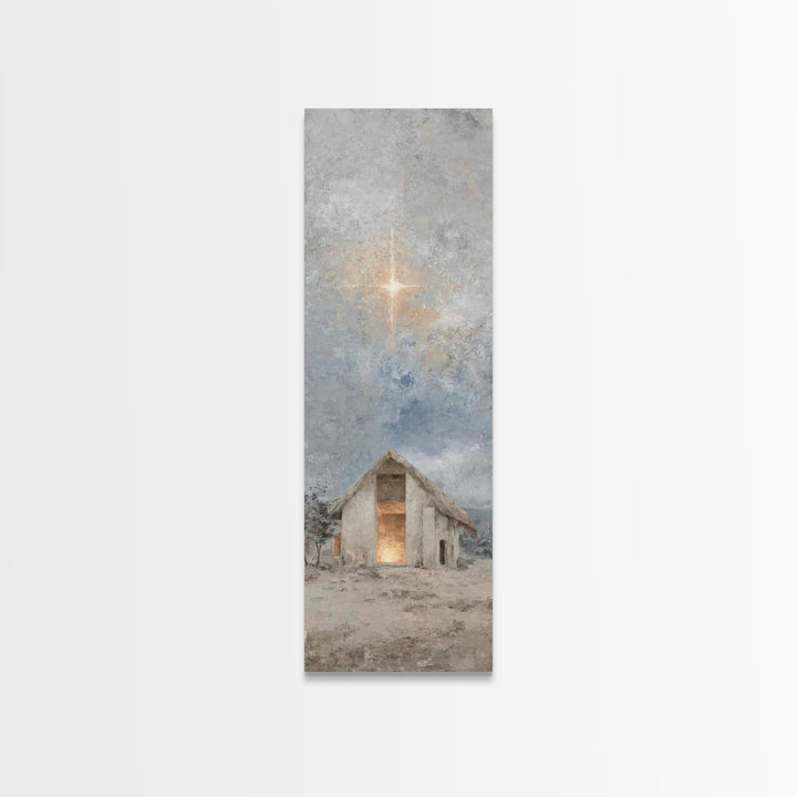 Sacred Stable Star – Framed Canvas Print – Skinny Art – Christian Art Canvas – Christian Wall Art – Christian Christmas Art – Jesus Paintin