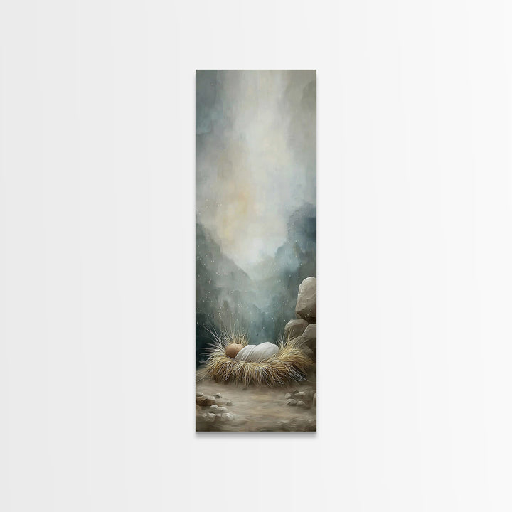 Holy Manger Peace – Framed Canvas Print – Christian Wall Art – Christian Art Canvas – Jesus Painting – Tall Narrow Wall Art