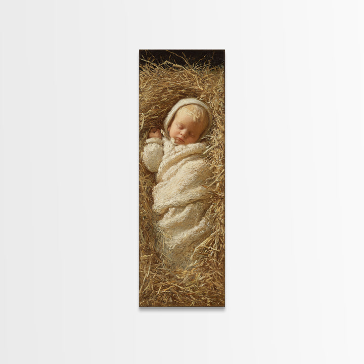 Infant Messiah Grace, Framed Canvas Print, Christian Wall Art, Jesus Painting, Christian Art Canvas, Tall Skinny Art Print