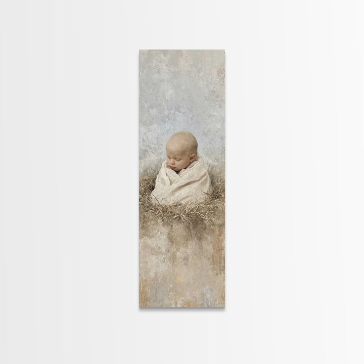 Silent Nativity Stillness – Framed Canvas Print – Christian Art Canvas – Christian Wall Art – Jesus Painting – Skinny Art