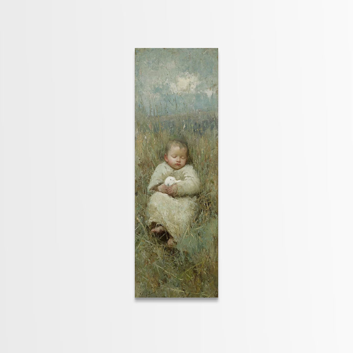 Divine Infant Calm, Framed Canvas Print, Christian Wall Art, Christian Art Canvas, Jesus Painting, Narrow Art