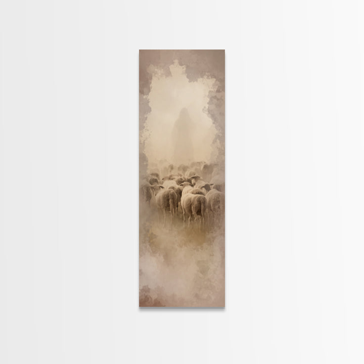 Sacred Dawn Haze | Framed Canvas Print | Christian Art Canvas | Tall Skinny Art Print | Jesus Christmas Art | Modern Christian Art | Christ
