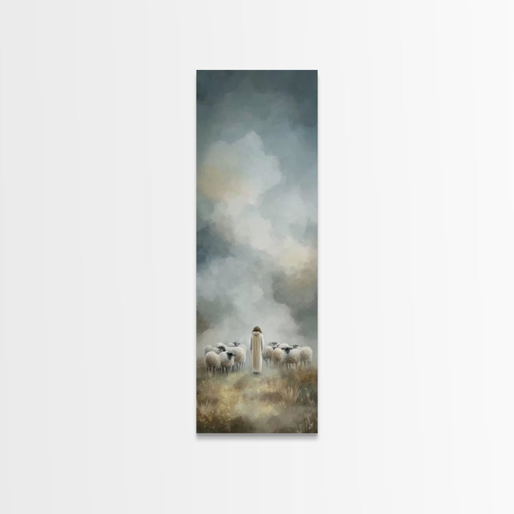 Heavenly Pasture Light, Framed Canvas Print, Christian Christmas Art, Skinny Art, Christian Art Canvas, Jesus Painting, Christian Decor, Ch