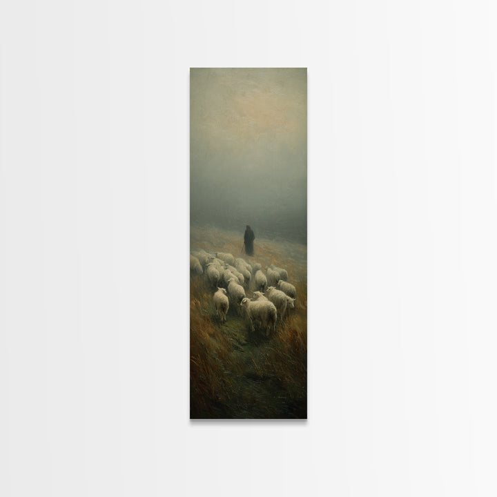 Misty Shepherd Peace, Framed Canvas Print, Christian Wall Art, Skinny Art, Jesus Painting, Christian Art Canvas, Christmas Art, Christian D