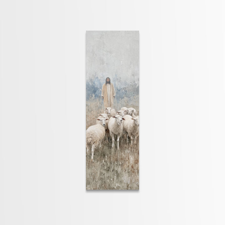Shepherd’s Calm Journey | Framed Canvas Print | Christian Art Canvas | Tall Skinny Art Print | Jesus Painting | Christian Christmas Art | C